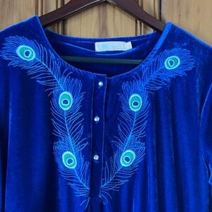 Blue  Embellished 3/4 Sleeve Dress